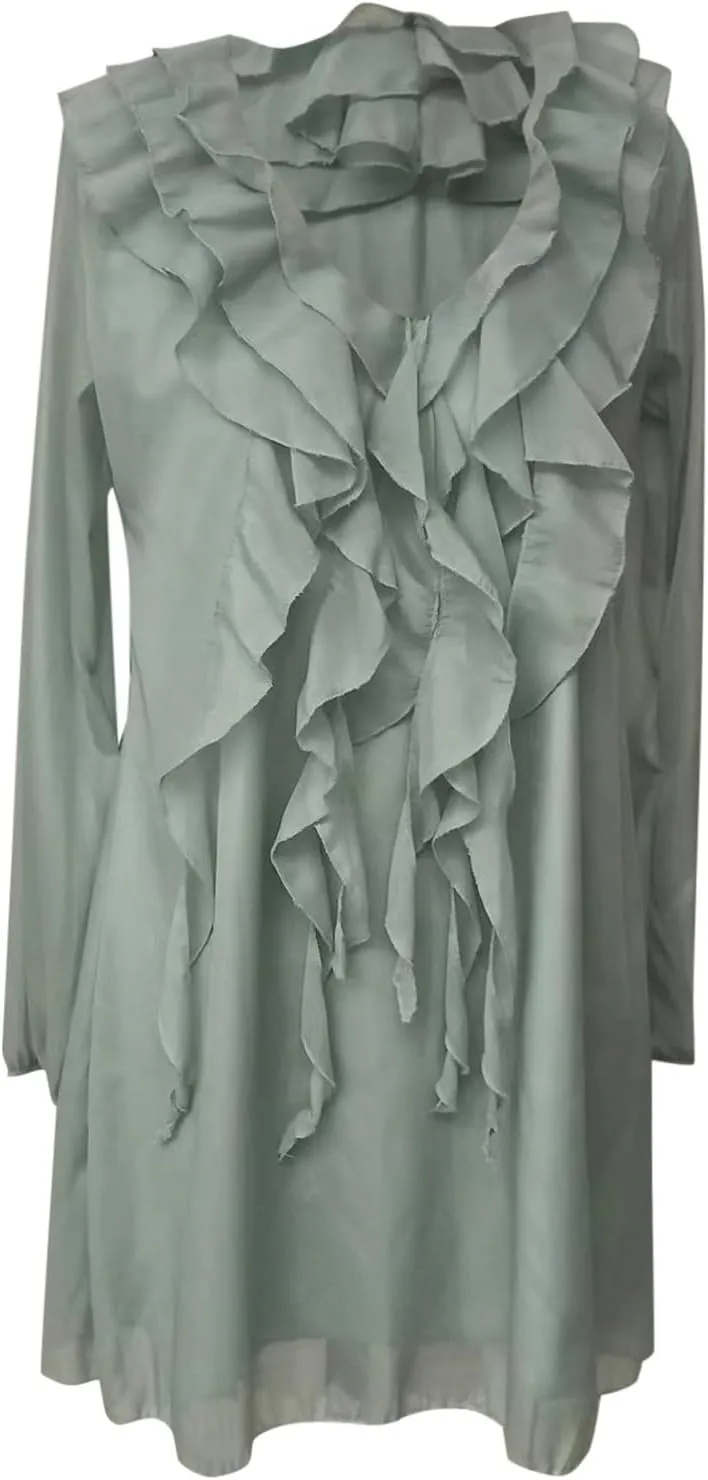 Women's Casual Dresses 2025 Summer Ruffle Short Sleeve Sundress V Neck Tunic Casual Loose Flowy Swing Shift Mini Dress