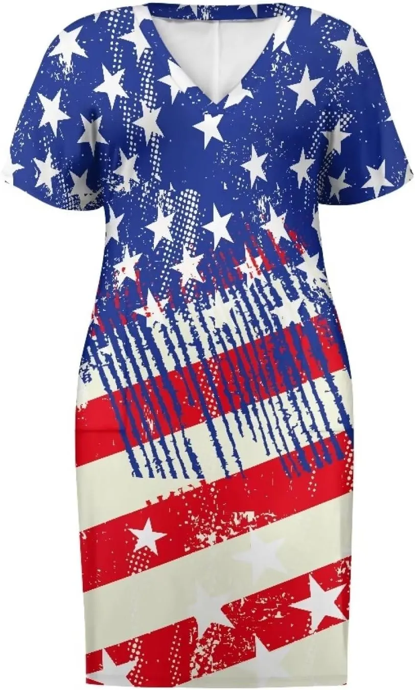 Women's Casual Dresses Plus Size Short Sleeve Summer Sundress with Pocket V Neck Midi Dress