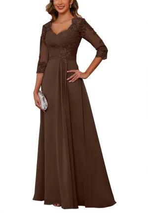 Women's Chiffon Mother of The Bride Dresses for Wedding with Sleeves 2025 Lace Applique Evening Gowns
