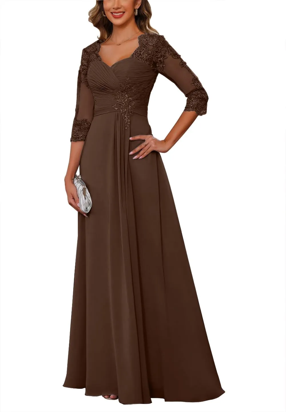 Women's Chiffon Mother of The Bride Dresses for Wedding with Sleeves 2025 Lace Applique Evening Gowns