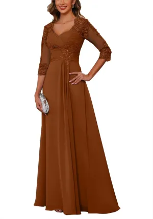 Women's Chiffon Mother of The Bride Dresses for Wedding with Sleeves 2025 Lace Applique Evening Gowns