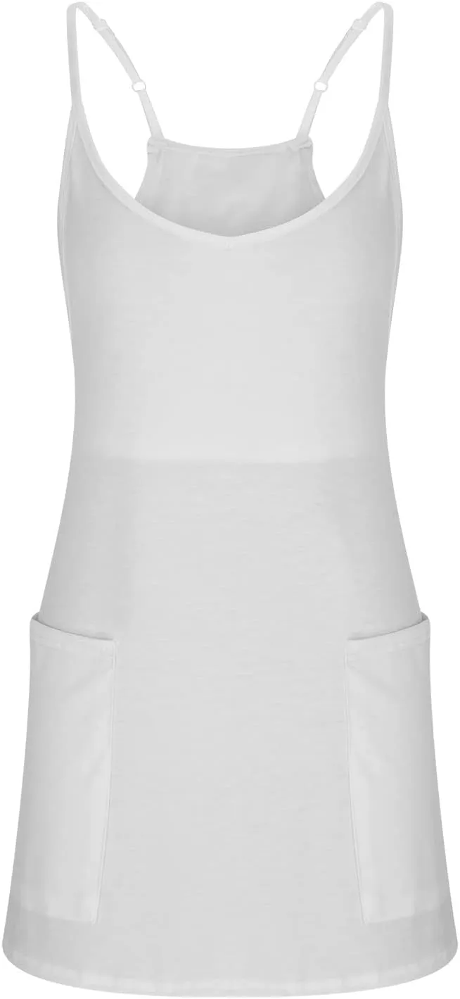 Womens Dresses Casual 2025 Solid Spaghetti Strap V Neck Mini Dress Fashion Casual A Line Beach Dresses with Pocket