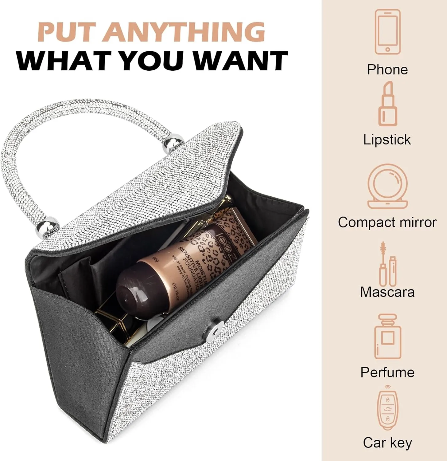 Women's Evening Bag Purse Clutch Bag Ladies Rhinestone Purses Glitter Small Handbags Party Wedding Prom