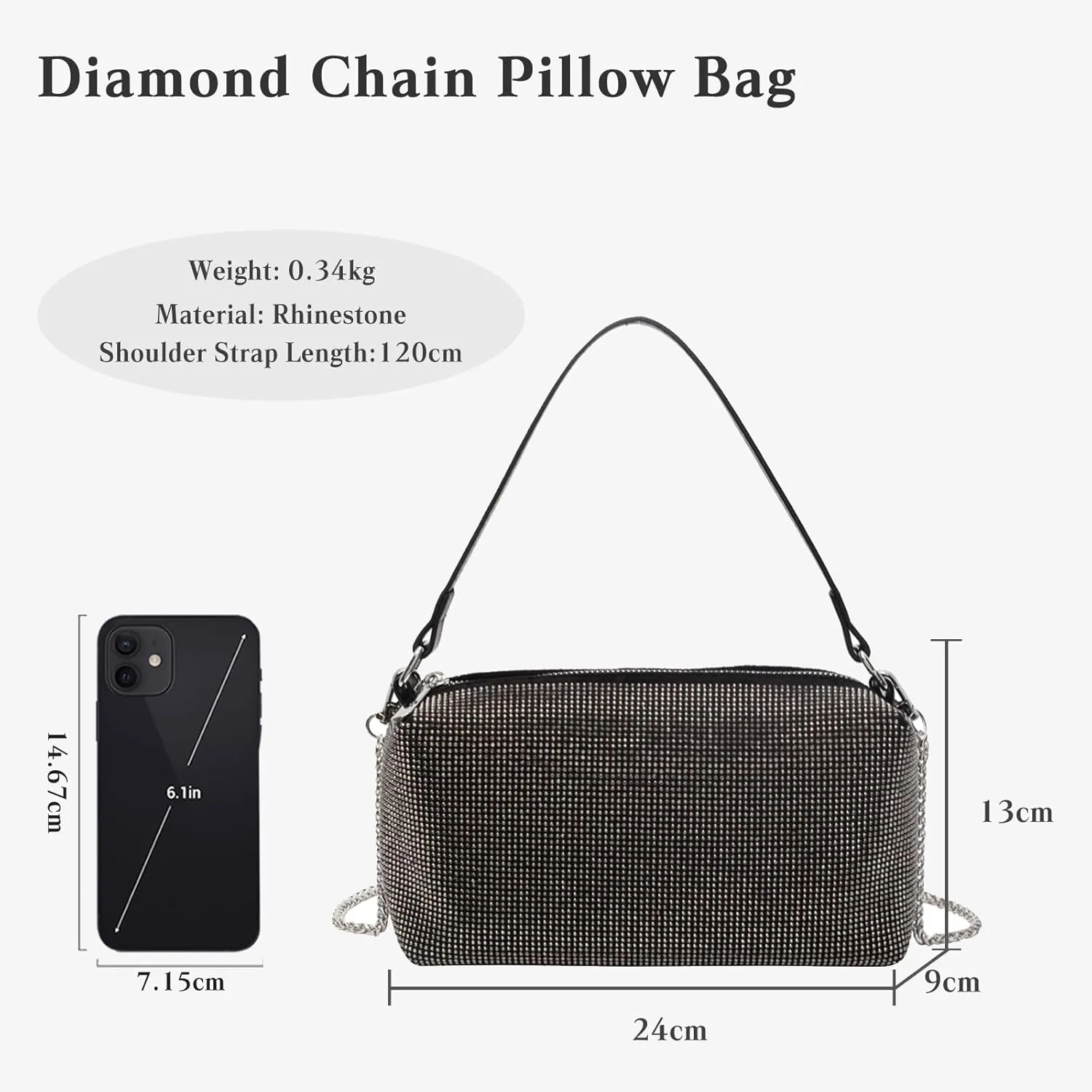 Women's Evening Handbag Rhinestone Clutch Bag Bridal Wedding Purse Bling Crystal Shoulder Bag With Detachable Chain