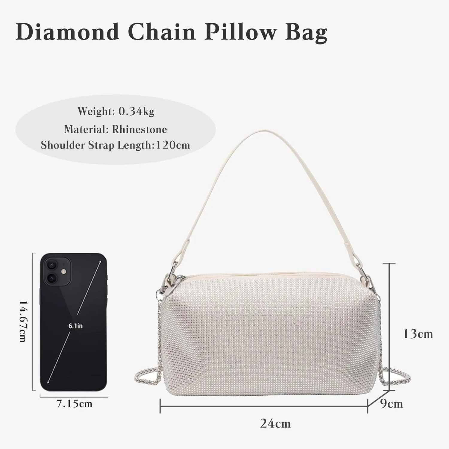 Women's Evening Handbag Rhinestone Clutch Bag Bridal Wedding Purse Bling Crystal Shoulder Bag With Detachable Chain