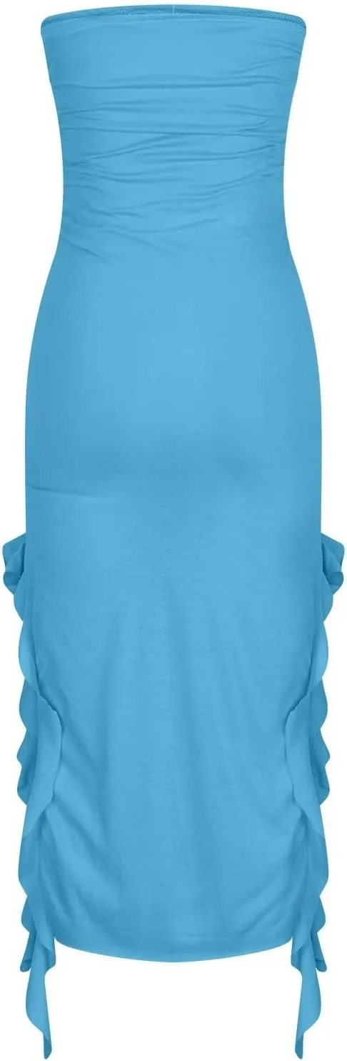 Women's Fashion Dresses Strapless Sexy Wrap Summer Casual Dress Solid Beach Vacation Maxi Bodycon Dresses
