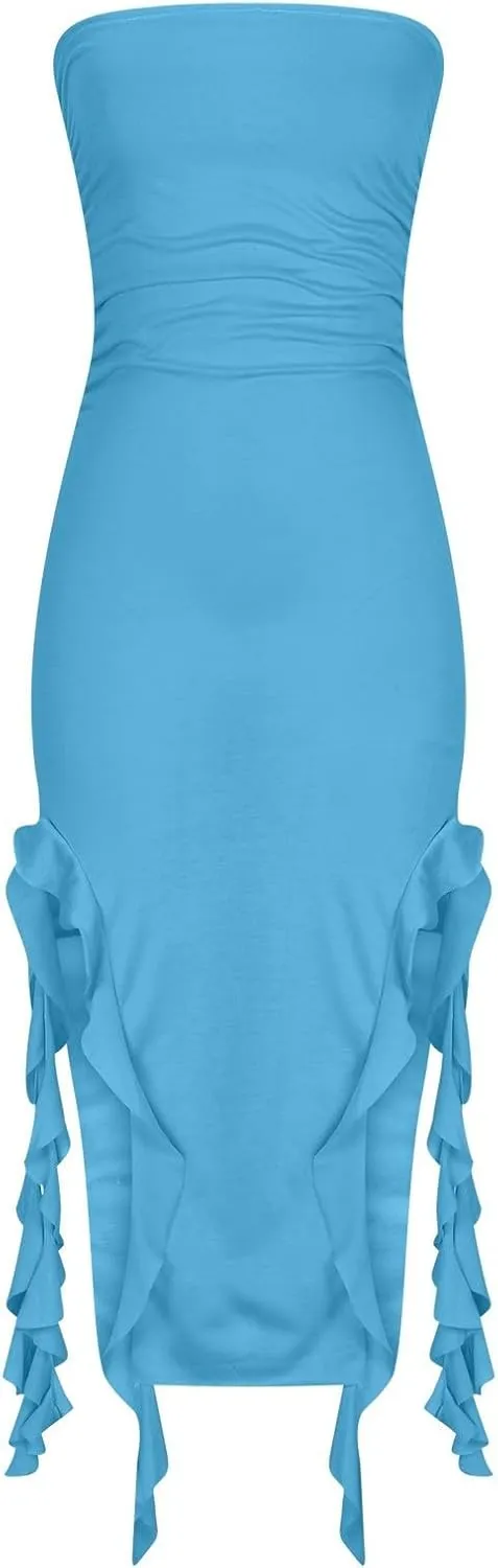 Women's Fashion Dresses Strapless Sexy Wrap Summer Casual Dress Solid Beach Vacation Maxi Bodycon Dresses