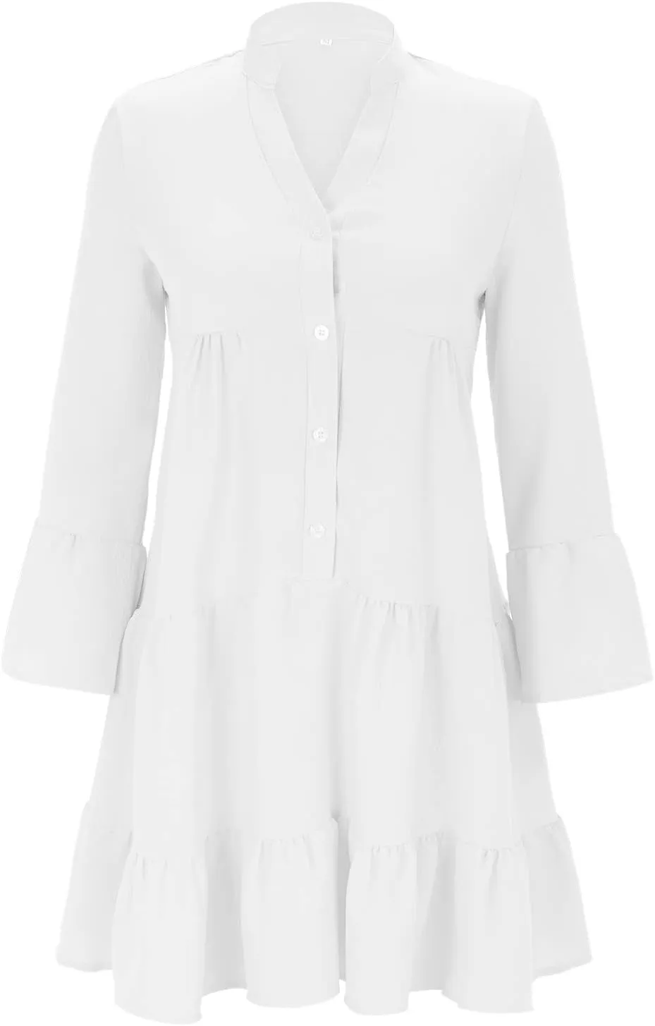 Women's Long Sleeve Botton Ruffle Dresses Casual Loose Swing Mini Dress Casual Skirts for Women 2024