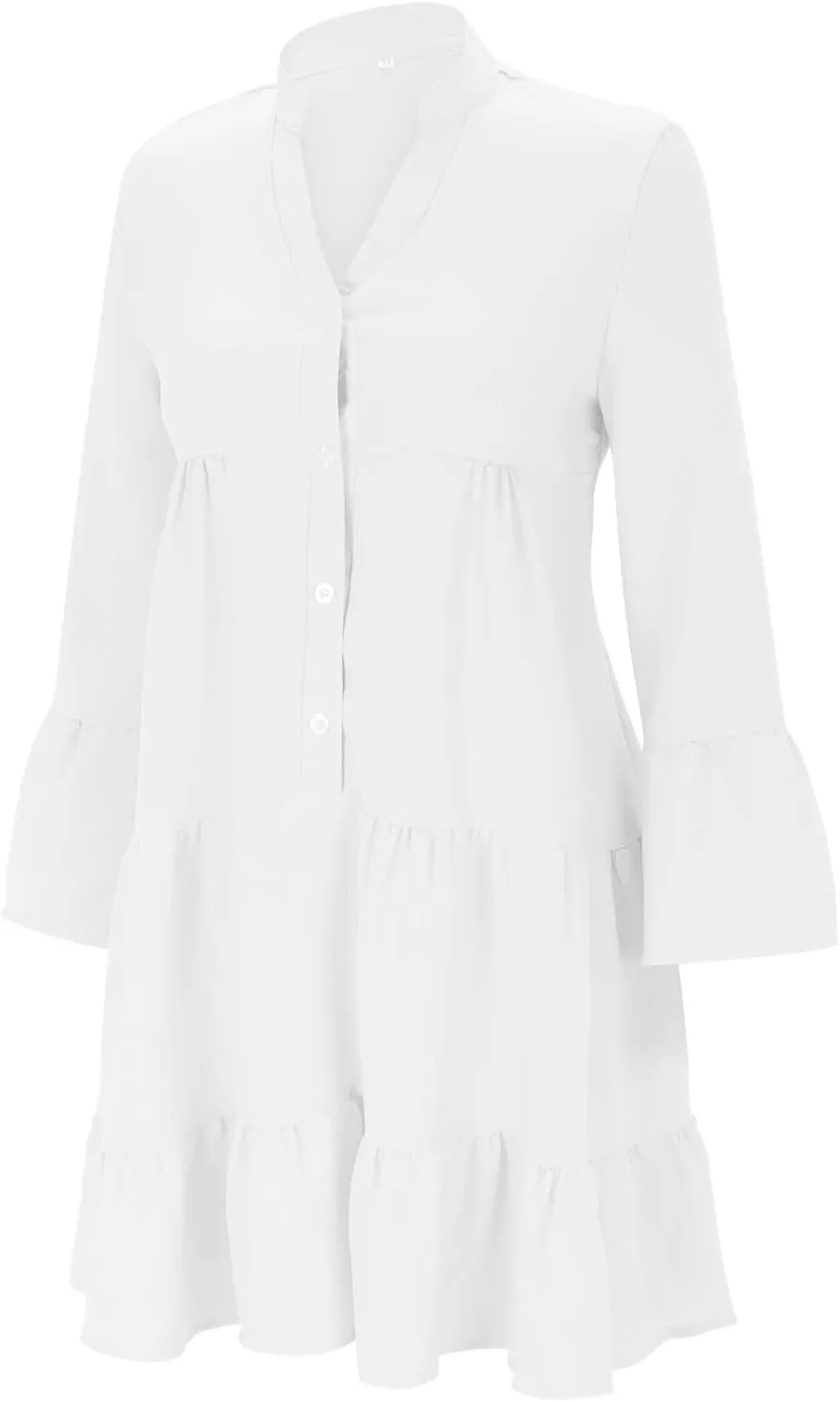 Women's Long Sleeve Botton Ruffle Dresses Casual Loose Swing Mini Dress Casual Skirts for Women 2024