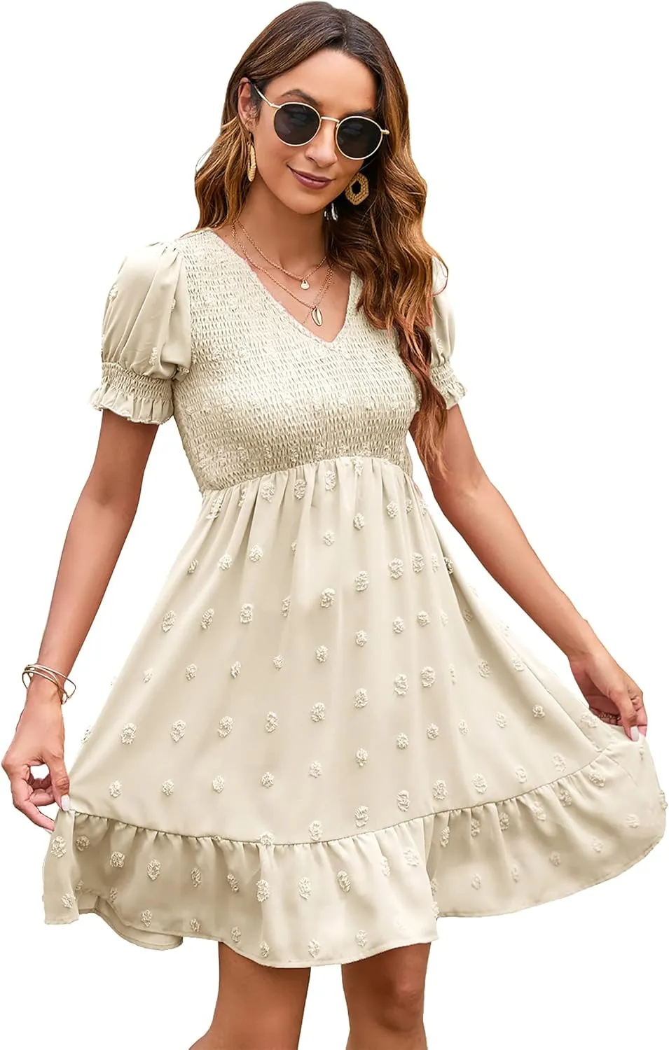 Womens Off Shoulder Summer Dresses Square Neck Short Sleeve Tie Backless Ruffle A Line Casual Layer Mini Dress