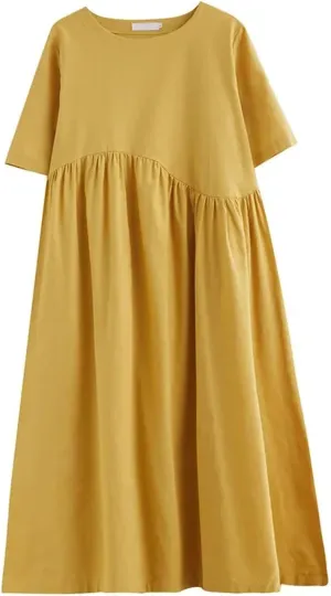 Women's Plus Size Casual Cotton Linen Dress Summer Tunic Casual Midi Dresses with Pockets