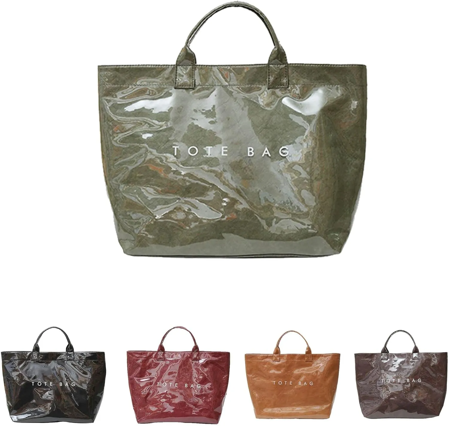 Women's PVC Tote Bag with Kraft Paper Letter Print - Large Clear Plastic Handbag, Trendy Top Handle Hobo Bag Accessories