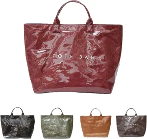 Women's PVC Tote Bag with Kraft Paper Letter Print - Large Clear Plastic Handbag, Trendy Top Handle Hobo Bag Accessories