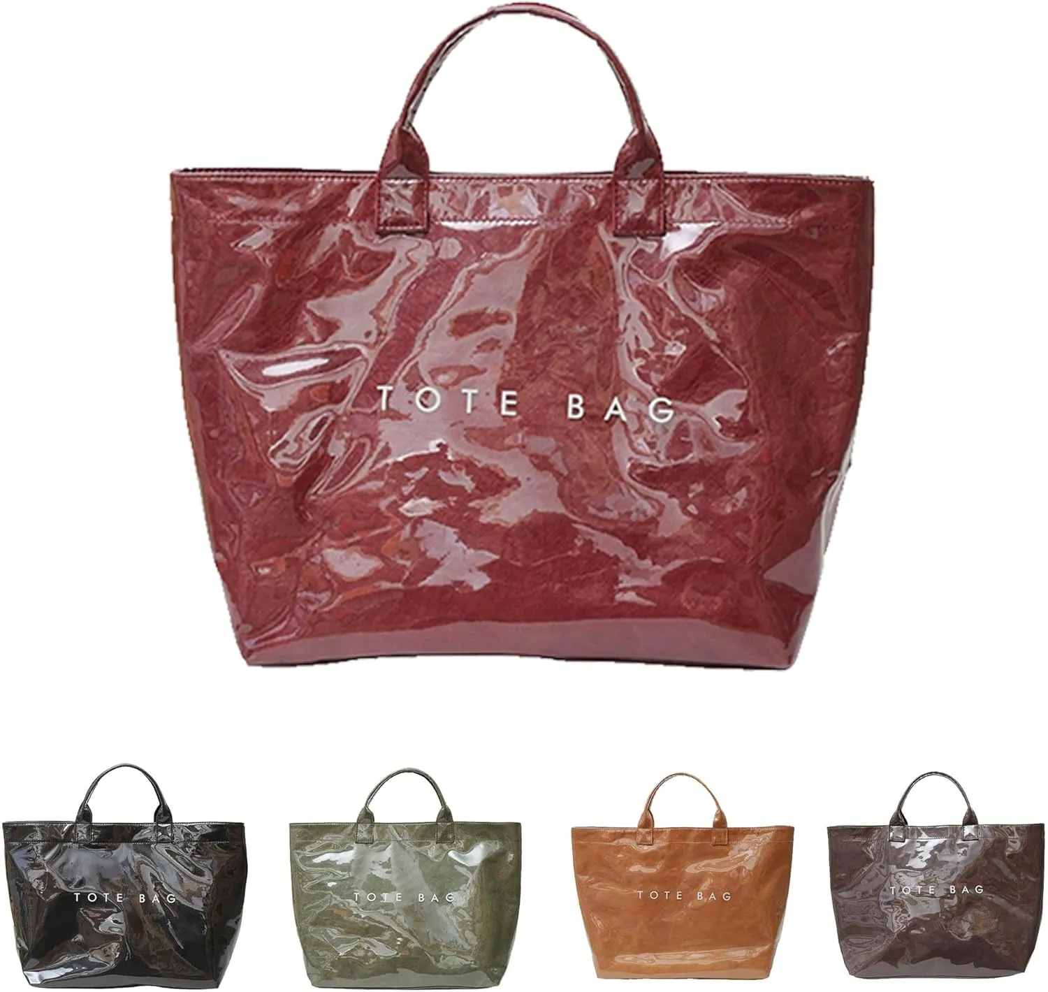 Women's PVC Tote Bag with Kraft Paper Letter Print - Large Clear Plastic Handbag, Trendy Top Handle Hobo Bag Accessories