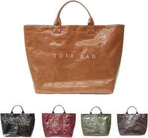 Women's PVC Tote Bag with Kraft Paper Letter Print - Large Clear Plastic Handbag, Trendy Top Handle Hobo Bag Accessories