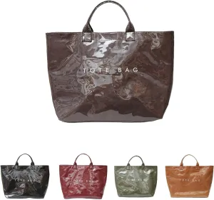 Women's PVC Tote Bag with Kraft Paper Letter Print - Large Clear Plastic Handbag, Trendy Top Handle Hobo Bag Accessories
