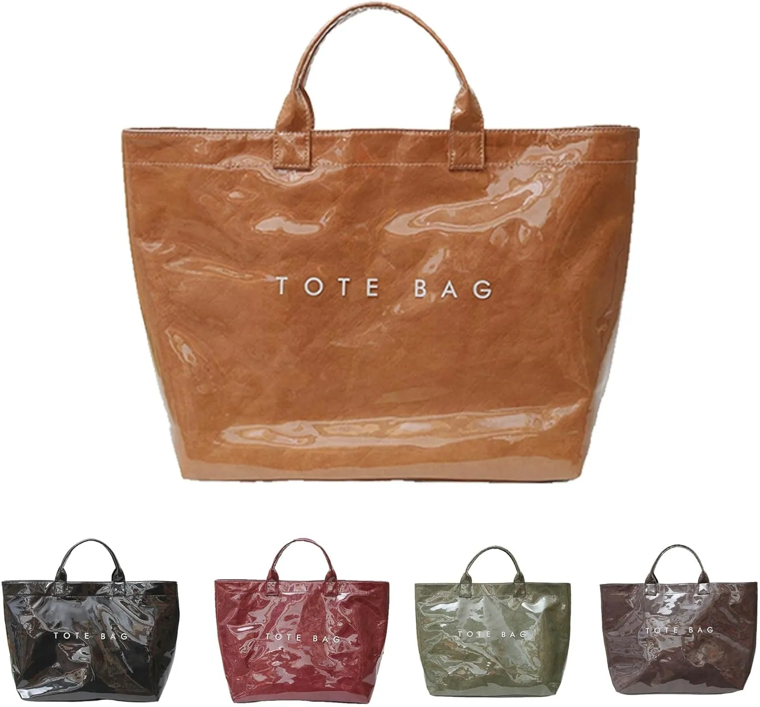 Women's PVC Tote Bag with Kraft Paper Letter Print - Large Clear Plastic Handbag, Trendy Top Handle Hobo Bag Accessories