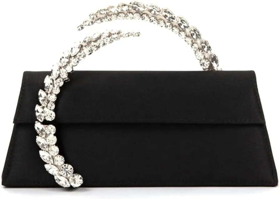 Women's Satin Evening Handbag Rhinestone Handle Clutch Purse Prom Bags Glitter Small Handbags for Party Wedding Prom