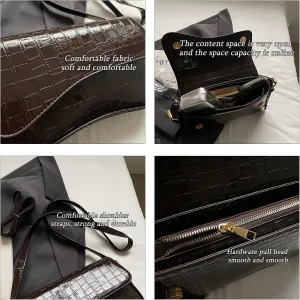 Women's Small Crescent Tote Bag Vegan Leather Clutch Fashion Shoulder Bag with Zipper Closure