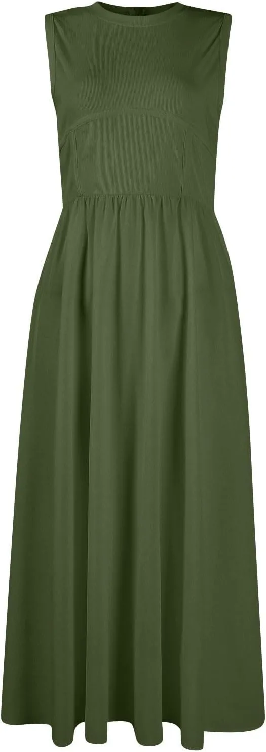 Women's Spring Dresses Casual Fashion Round Neck Sleeveless Solid Irregular Hem Midi Dress Summer Clothes, S-3XL