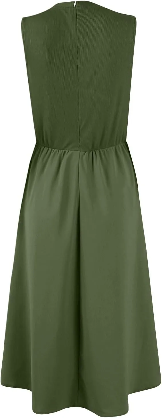 Women's Spring Dresses Casual Fashion Round Neck Sleeveless Solid Irregular Hem Midi Dress Summer Clothes, S-3XL