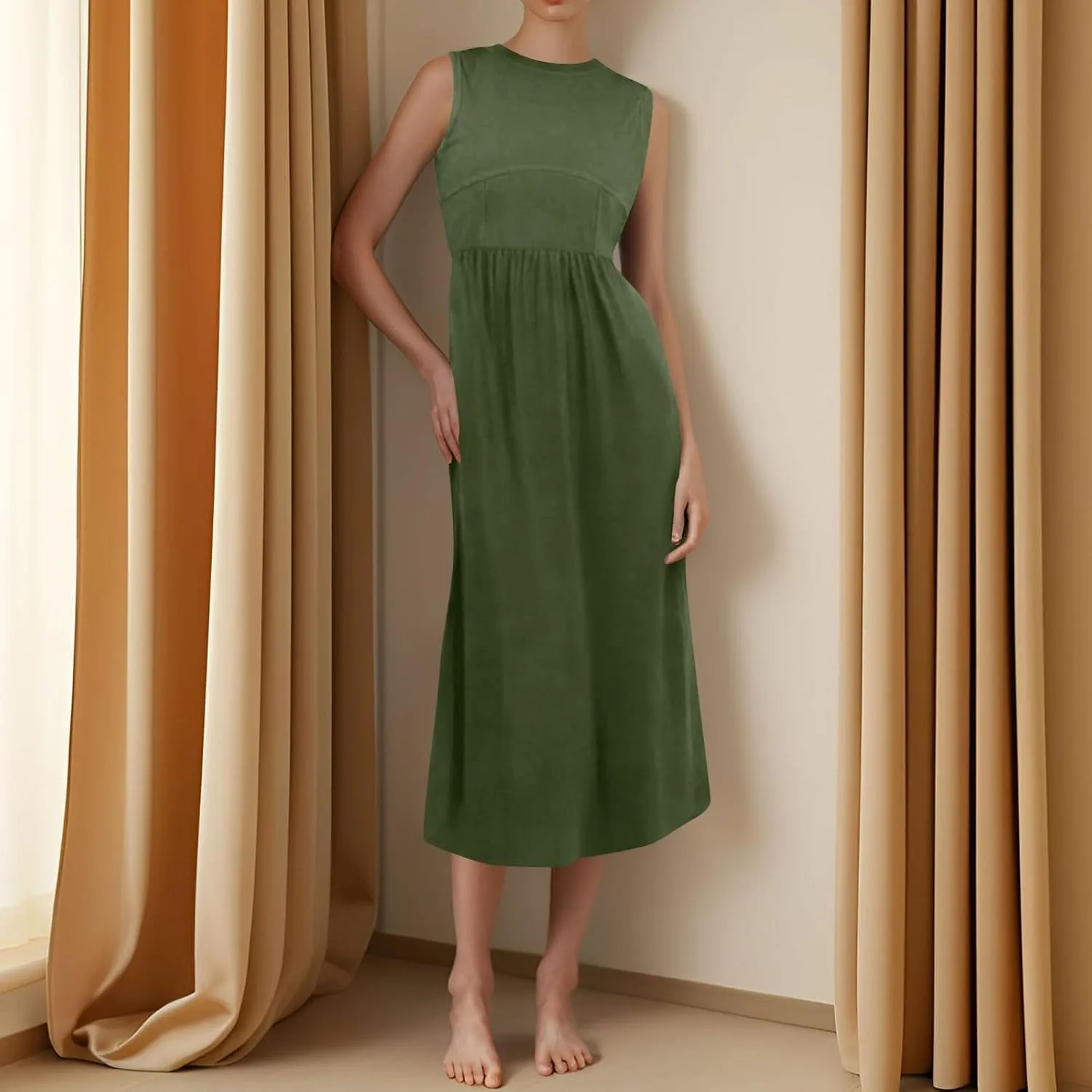 Women's Spring Dresses Casual Fashion Round Neck Sleeveless Solid Irregular Hem Midi Dress Summer Clothes, S-3XL