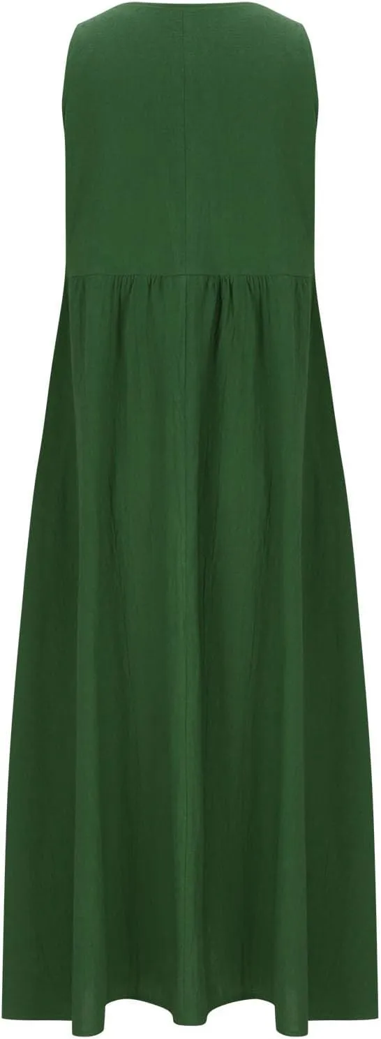 Womens Spring Summer Dresses Casual Round Neck Pleated Solid Color Beach Dress Swing Pleated Casual Vacation Dresses