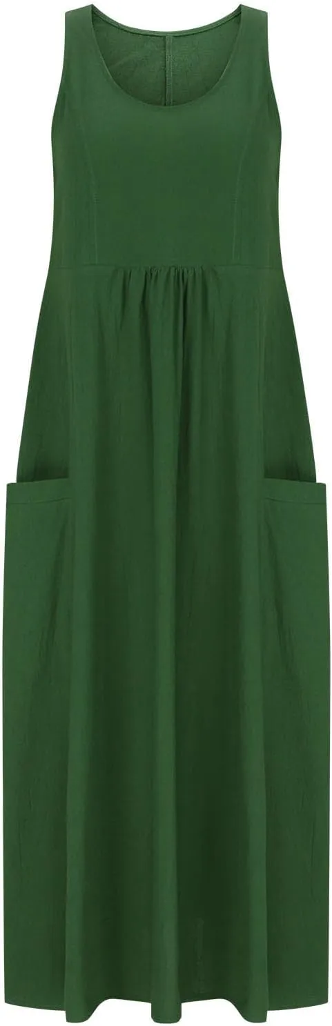 Womens Spring Summer Dresses Casual Round Neck Pleated Solid Color Beach Dress Swing Pleated Casual Vacation Dresses