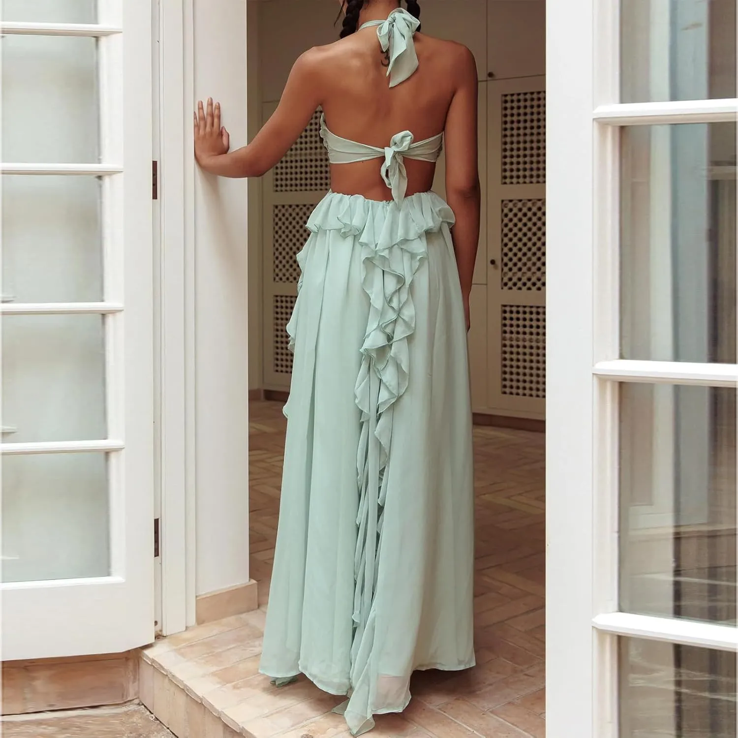 Womens Strapless Cut Out Wedding Dresses Ruffle Bridal Tube Dresses Evening Maxi Dress Bridal Long Gowns