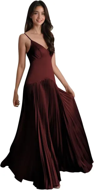 Women's Straps Bridesmaid Dresses Sleeveless Corset Satin Pleated Formal Dress 2025 LN111