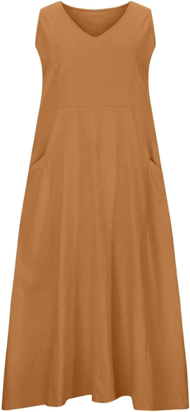 Women's Summer Casual Loose Sundresd Women's Summer Casual Sleeveless Long Maxi Beach Dress Cotton Linen Summer