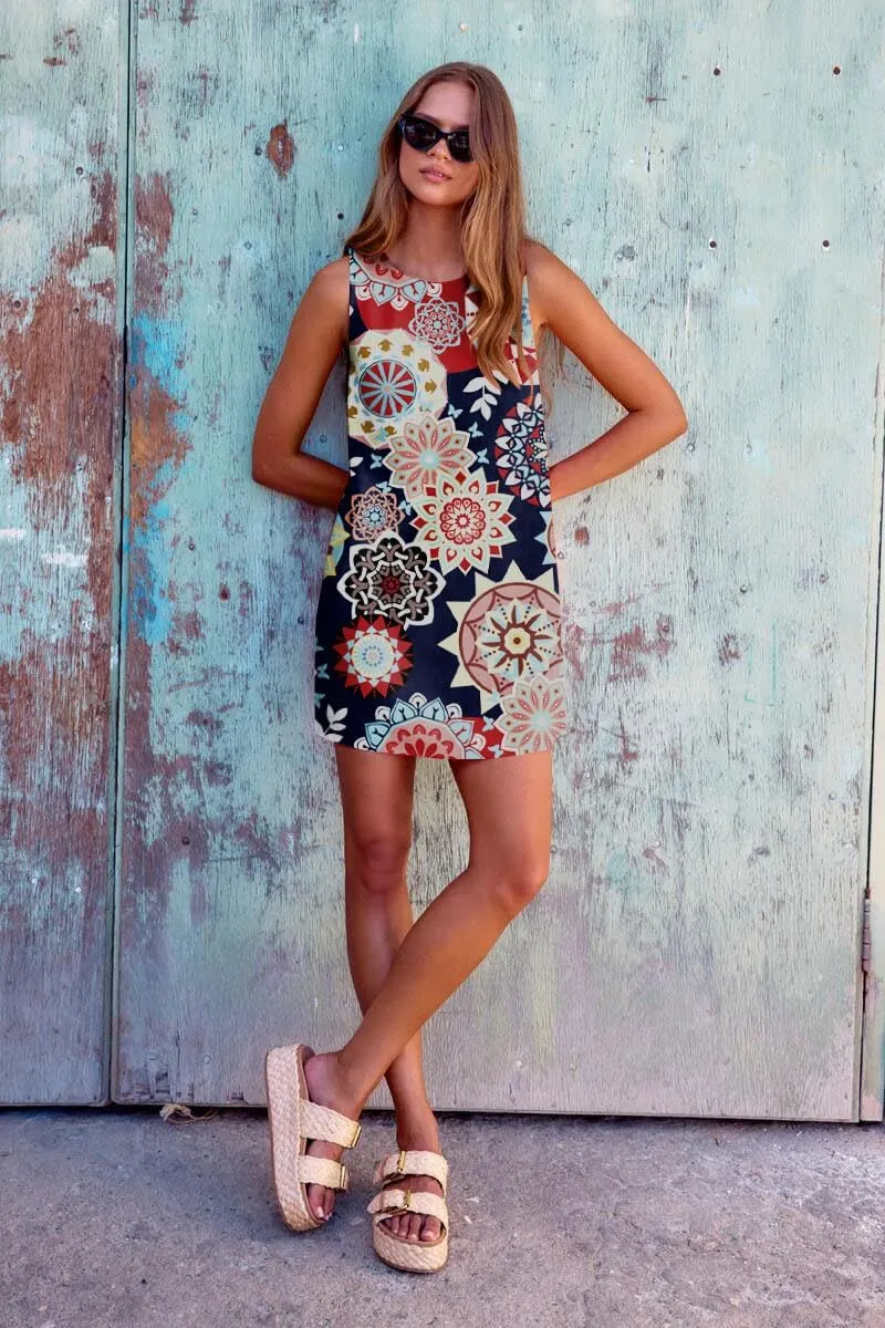 Women's Summer Casual Sleeveless Tank Dress Loose RIC Rac Crew Neck Boho Beach Mini Sundress with Pockets