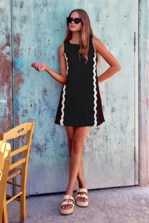 Women's Summer Casual Sleeveless Tank Dress Loose RIC Rac Crew Neck Boho Beach Mini Sundress with Pockets