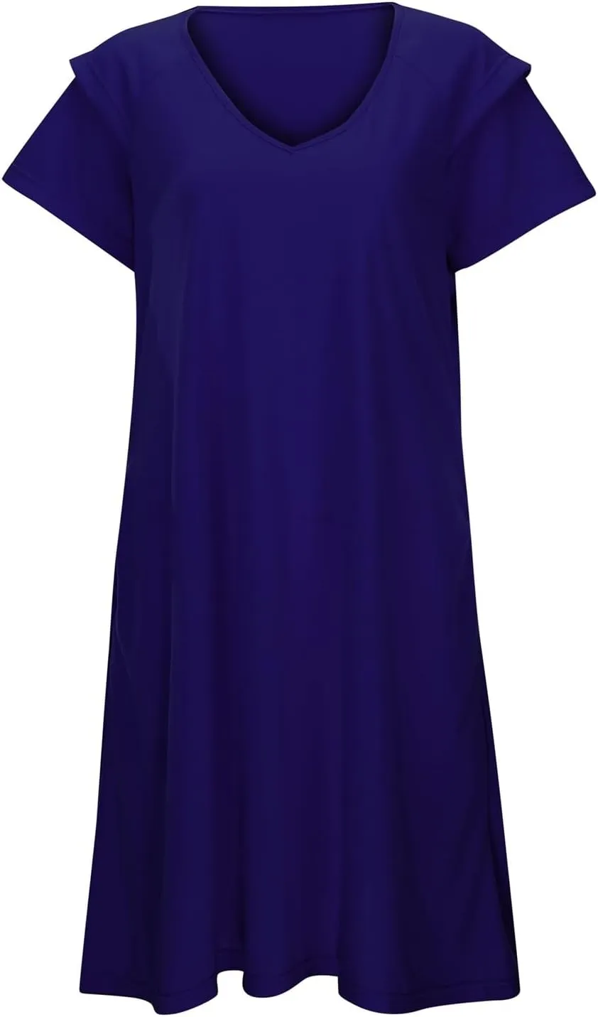 Women's Summer Dresses 2025 Ruffle Sleeve V Neck A Line Fit Sundresses Casual Beach Vacation Mini Skirt with Pockets