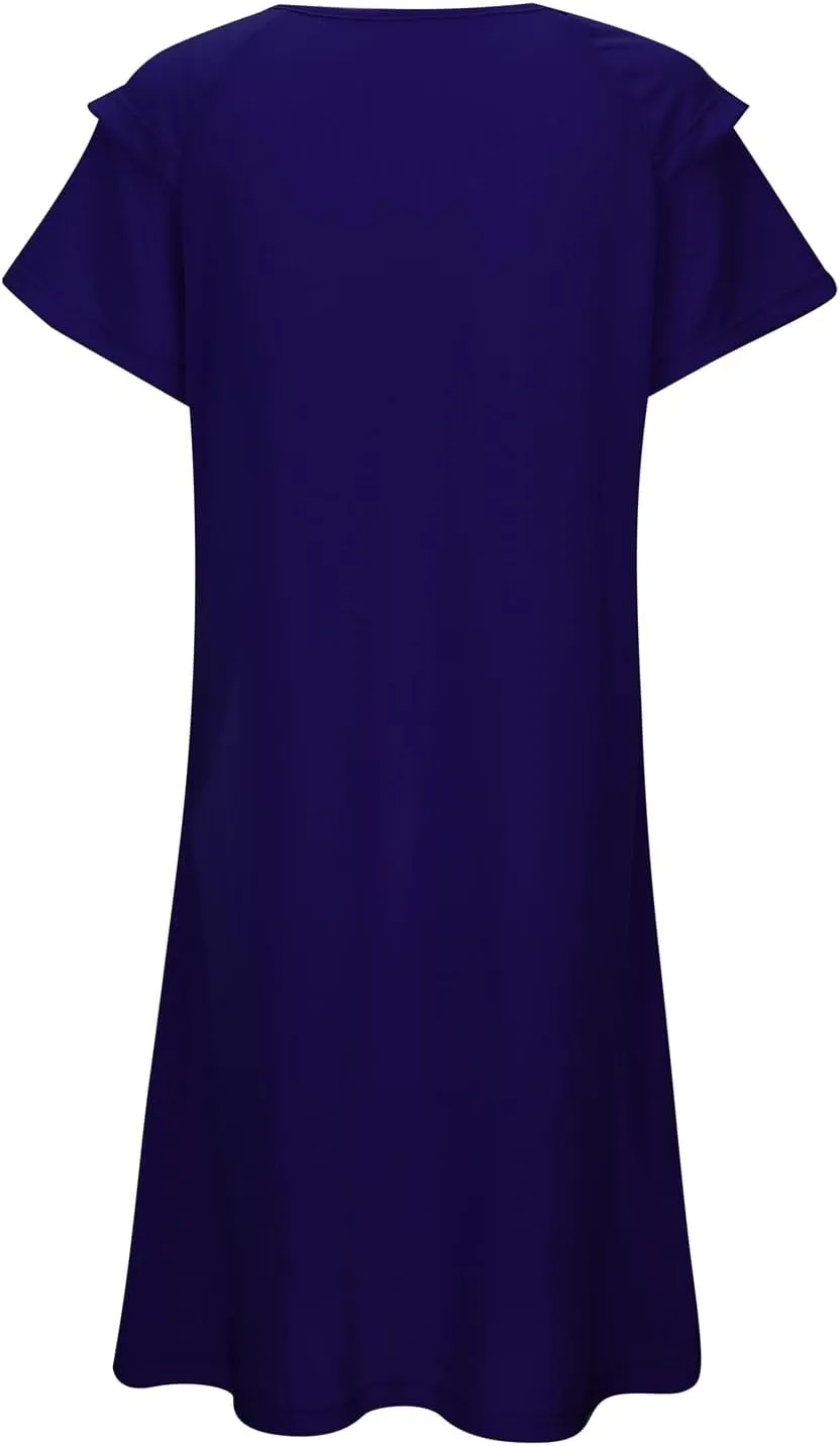 Women's Summer Dresses 2025 Ruffle Sleeve V Neck A Line Fit Sundresses Casual Beach Vacation Mini Skirt with Pockets