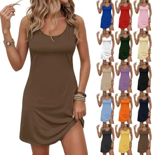 Womens Summer Dresses 2025 V Neck Sleeveless Mini Tank Dress Flowy Swing Sundresses Swimsuit Coverup with Pockets