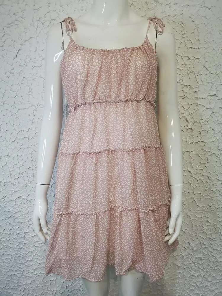 Womens Summer Mini Dress Boho Swing Dresses Spaghetti Strap Floral Short Beach Dress