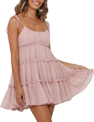 Womens Summer Mini Dress Boho Swing Dresses Spaghetti Strap Floral Short Beach Dress