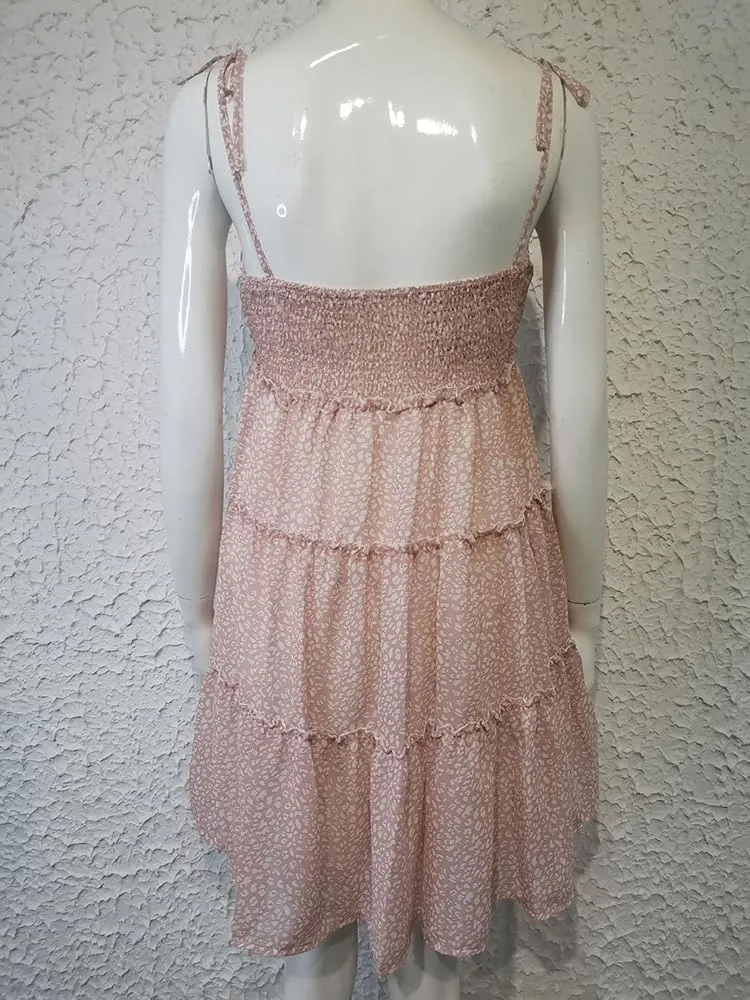 Womens Summer Mini Dress Boho Swing Dresses Spaghetti Strap Floral Short Beach Dress