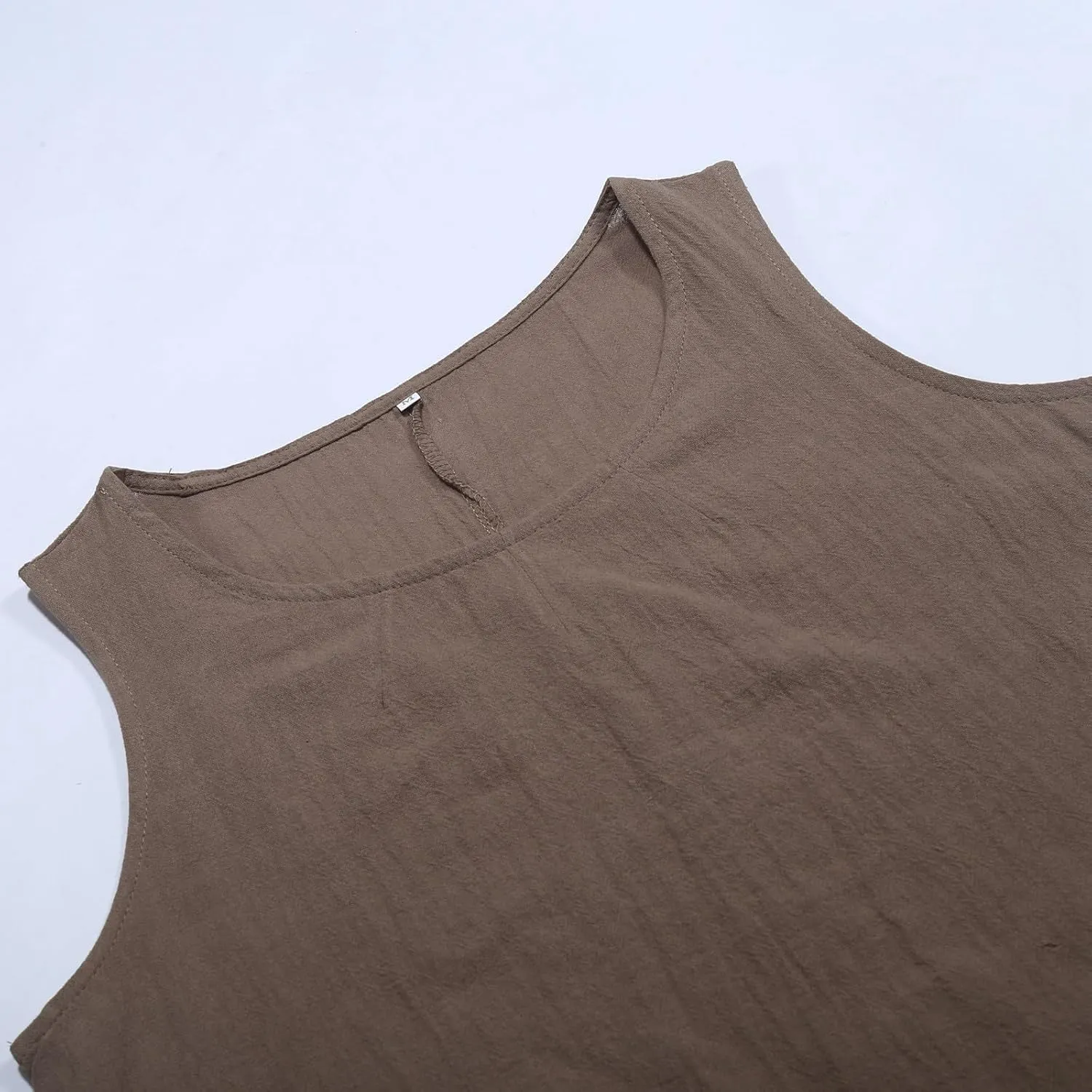 Women's Summer Sleeveless Cotton Linen Tank Dress Loose A-line Beach Dresses with Pockets Plus Size Loose Midi Dress