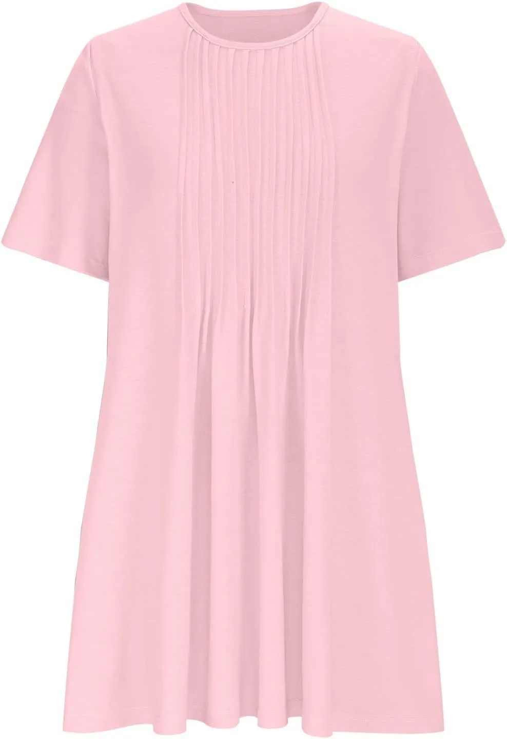 Womens Sundresses Summer Beach Vacation Tshirt Mini Dress Pleated Round Neck Shirt Dresses with Pockets