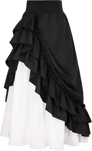 Women's Vintage Gothic Victorian Skirt with Multi-Layer Ruffles High Waist Medieval Renaissance Skirts Goth Maxi Skirts