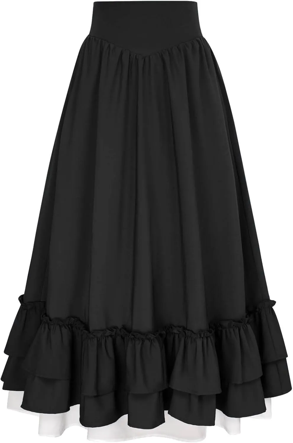 Women's Vintage Gothic Victorian Skirt with Multi-Layer Ruffles High Waist Medieval Renaissance Skirts Goth Maxi Skirts