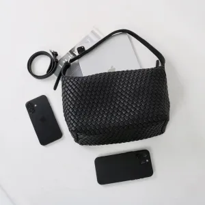 Women's Woven handbag Genuine Leather Hobo bag Elegant Shoulder Crossbody Bag with Detachable Strap