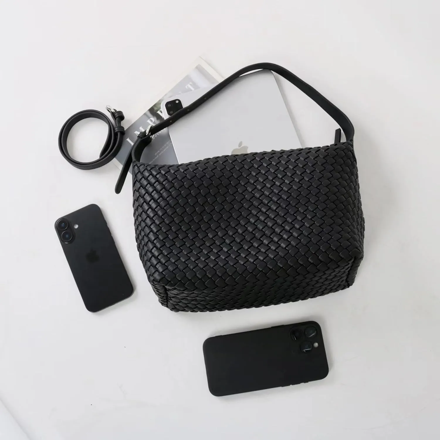 Women's Woven handbag Genuine Leather Hobo bag Elegant Shoulder Crossbody Bag with Detachable Strap