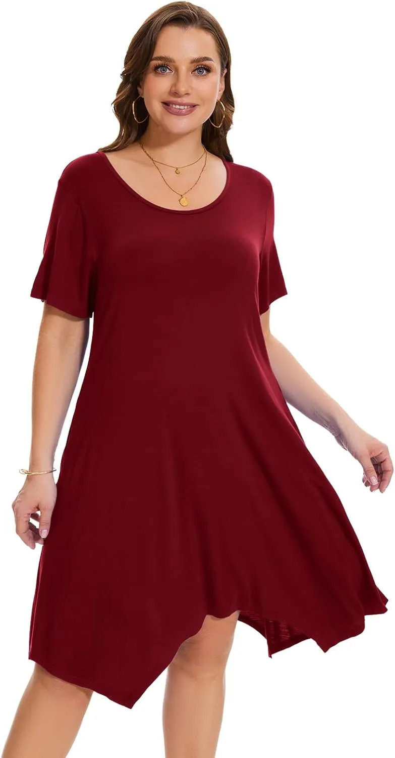ZENNILO Plus Size Tshirt Dress with Pockets Casual Summer Dresses Crew Neck Short Sleeve Swing Dress for Women