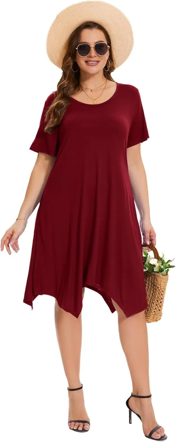 ZENNILO Plus Size Tshirt Dress with Pockets Casual Summer Dresses Crew Neck Short Sleeve Swing Dress for Women
