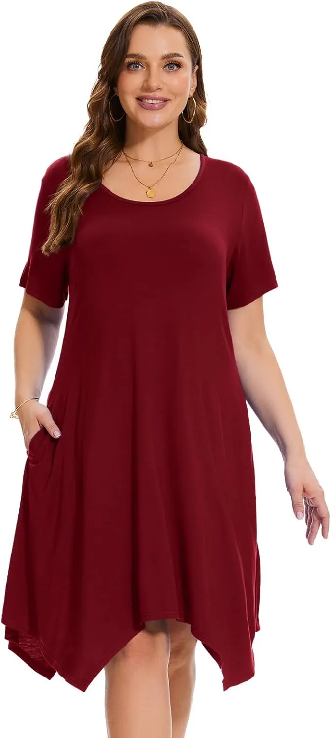 ZENNILO Plus Size Tshirt Dress with Pockets Casual Summer Dresses Crew Neck Short Sleeve Swing Dress for Women